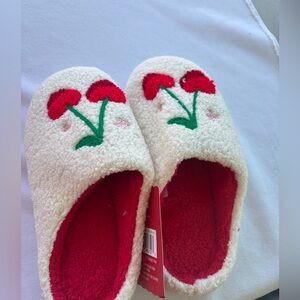Cream Bouclé Cherry Slippers with Red Lining kids slippers